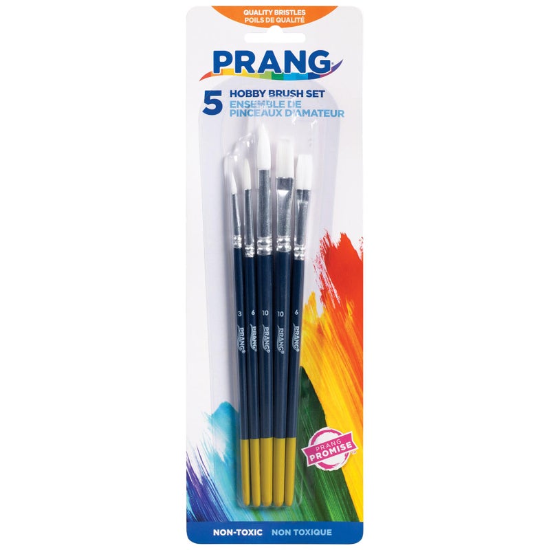 Prang Hobby Five-Brush Set, Assorted Sizes, Natural Hair, Flat; Round Profiles, 5/set - Image 1